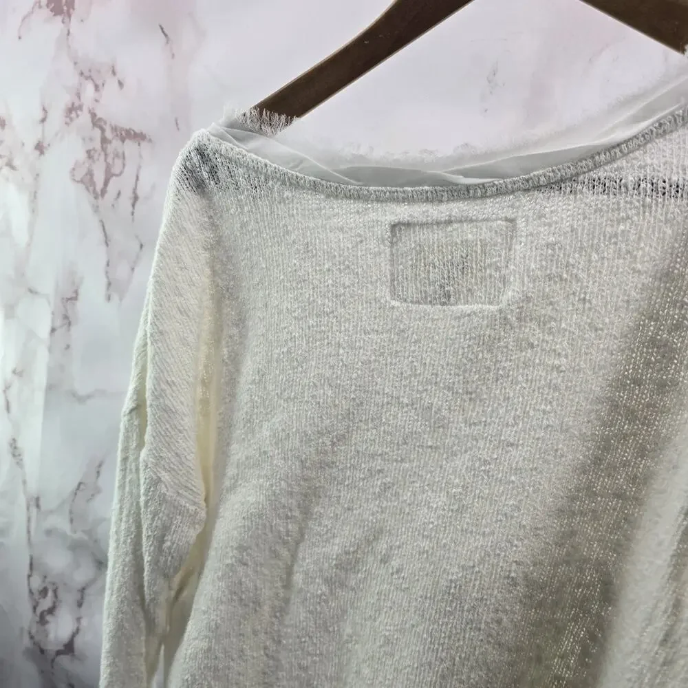 Anthropologie Sweater Womens Small White Cream Blouse Layered Long Sleeve - Picture 6 of 11
